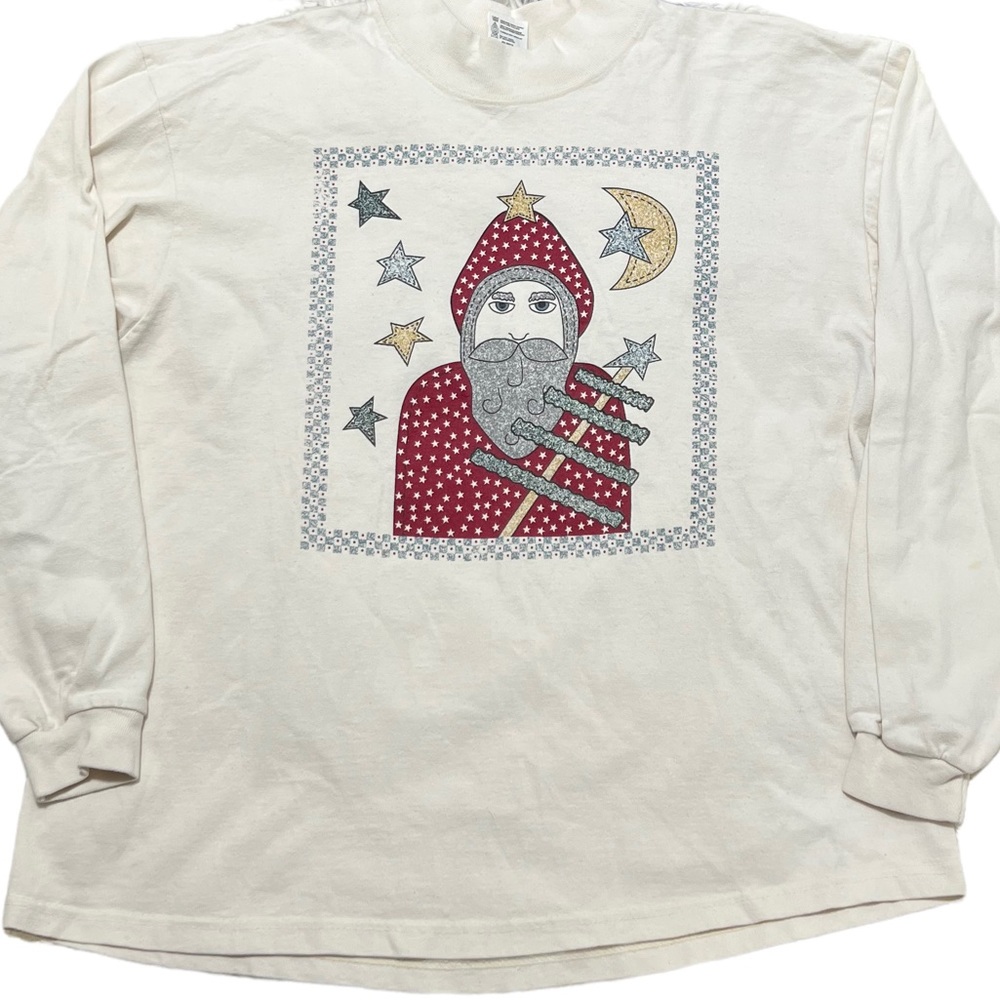 VTG 90s Santa Claus Long Sleeve Mock Neck T-Shirt - Picture 2 of 7